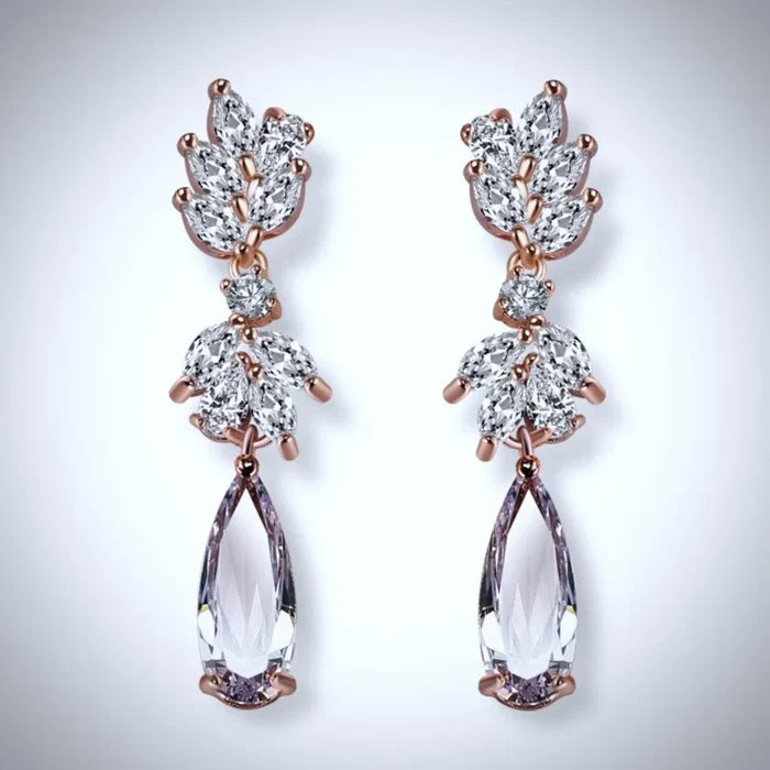 Wedding Jewelry - Cubic Zirconia Bridal Earrings - Available in Rose Gold, Silver and Yellow Gold
