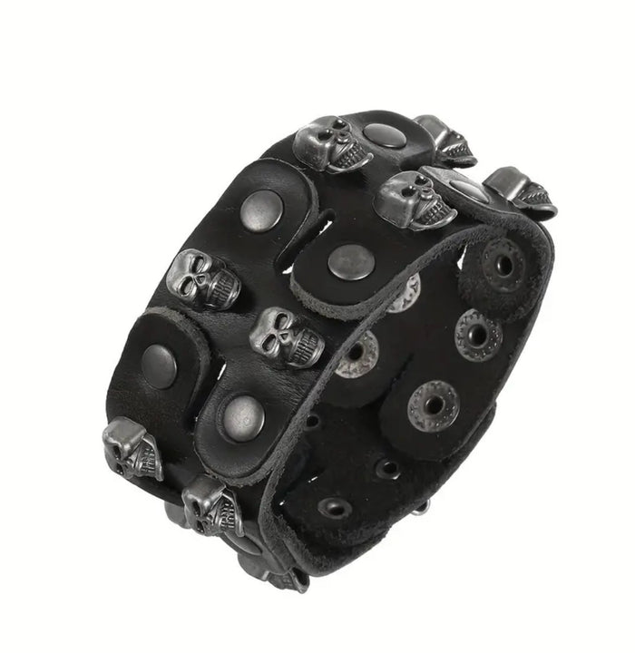 Genuine Leather Skull Studded Wrist Cuff