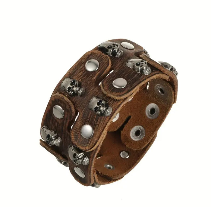 Genuine Leather Skull Studded Wrist Cuff