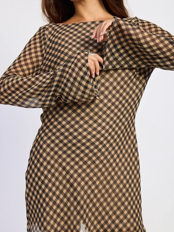 Gingham Long Sleeve Mini Dress
