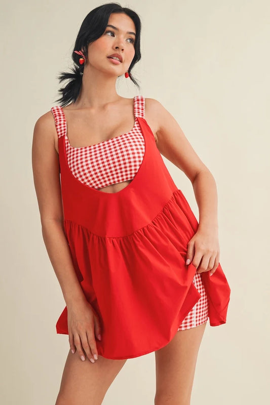 Gingham Print Double Layered Play Dress