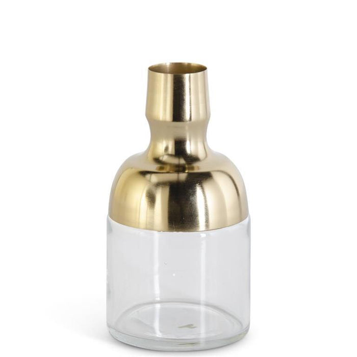 Gold Metal & Clear Glass Long Neck Vases - Elegant Linen