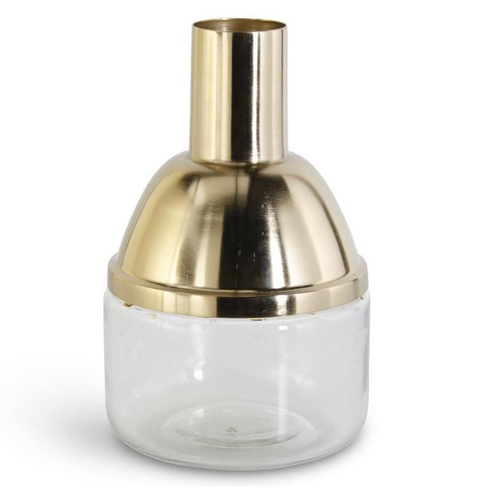 Gold Metal & Clear Glass Long Neck Vases - Elegant Linen