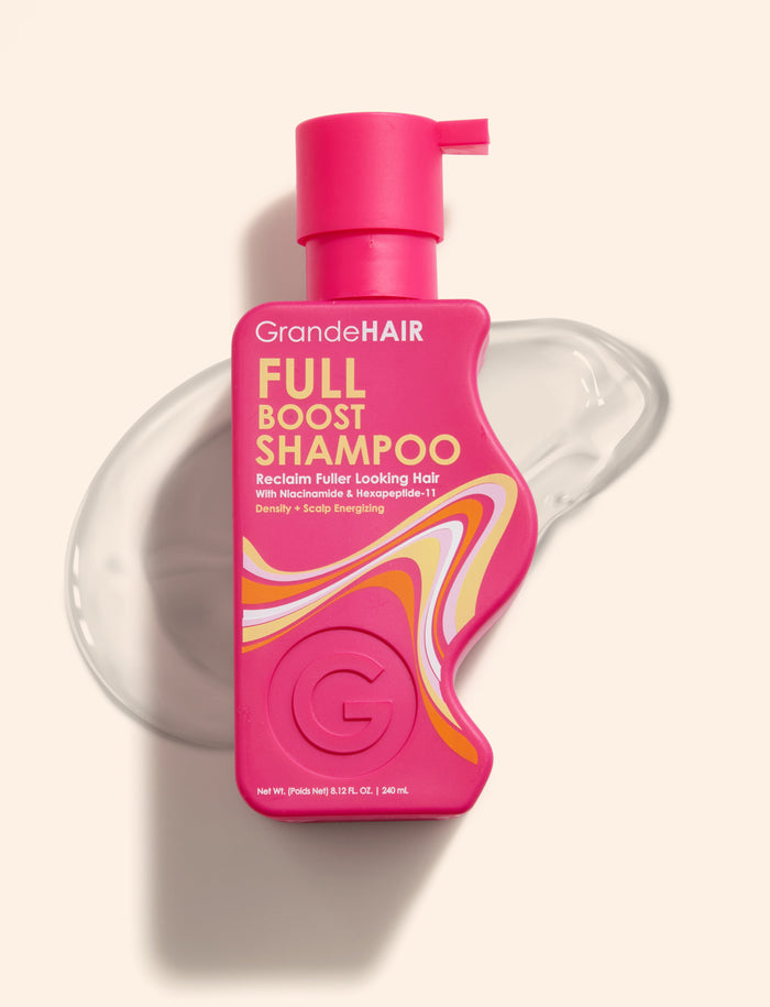 Full Size | GrandeHAIR Full Boost Shampoo Backed by customized hair, scalp complexes designed for the needs of thinning or damaged hair, this shampoo provides an instant hair boost and energized scalp with zero product buildup.
