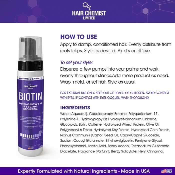Hair Chemist Volume & Growth Biotin Pro-Growth Styling Mousse 8 oz.