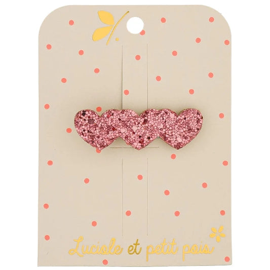 Luciole et Petit Pois - Hair Clip - 3 Hearts Bar - Raspberry