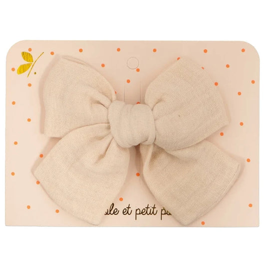 Luciole et Petit Pois - Hair Clip - Princess Large Bow - Sand Double Gauze