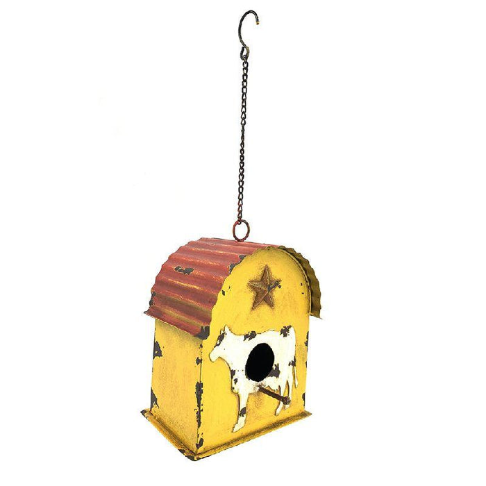 Hanging Barn Birdhouse with Cow, Metal