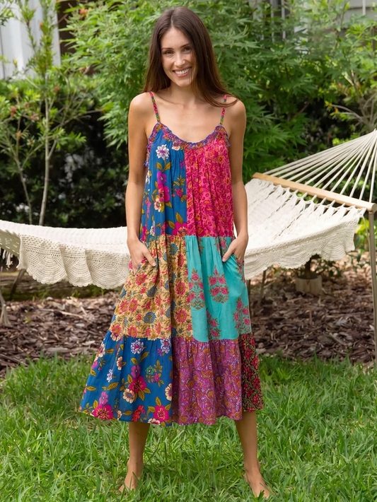 Harley Embroidered Midi Dress - Wildflower Medallion Teal-view 1