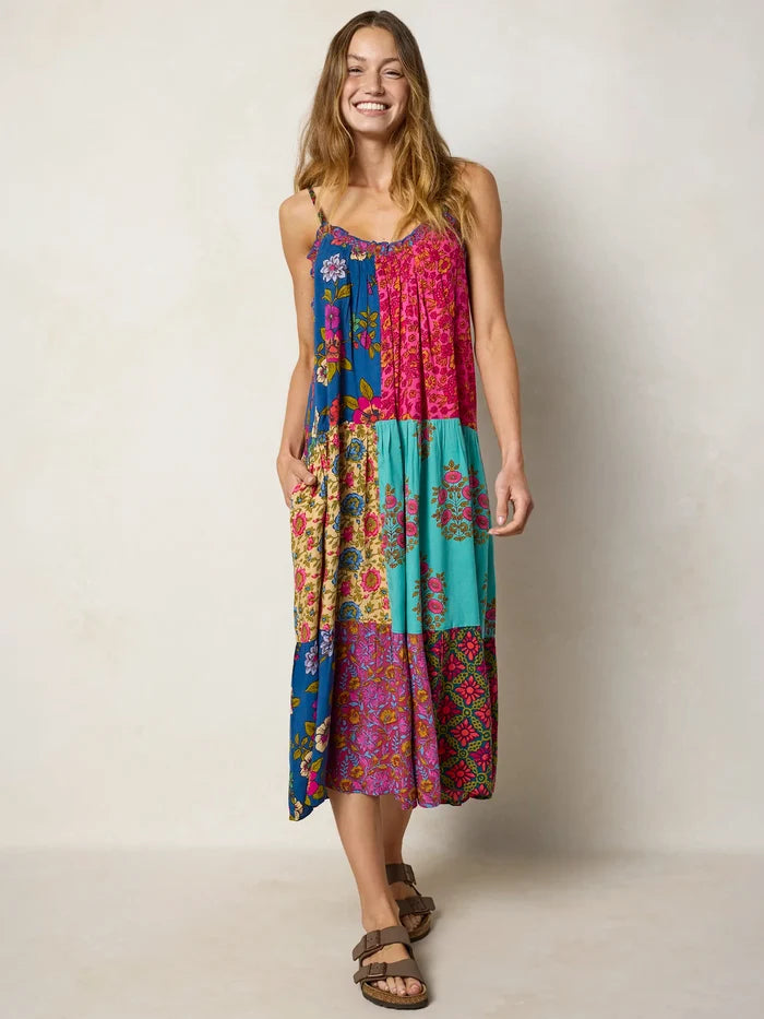 Harley Embroidered Midi Dress - Wildflower Medallion Teal-view 2