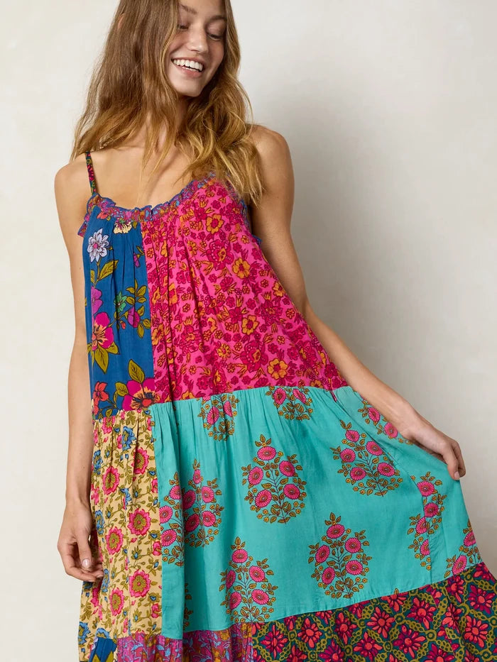 Harley Embroidered Midi Dress - Wildflower Medallion Teal-view 3