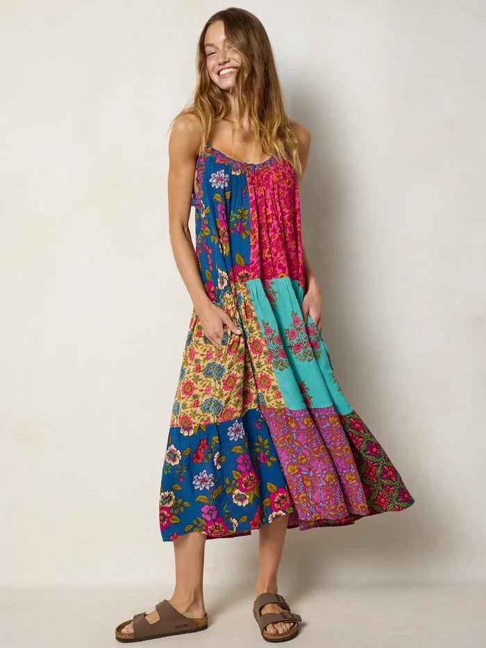 Harley Embroidered Midi Dress - Wildflower Medallion Teal-view 5