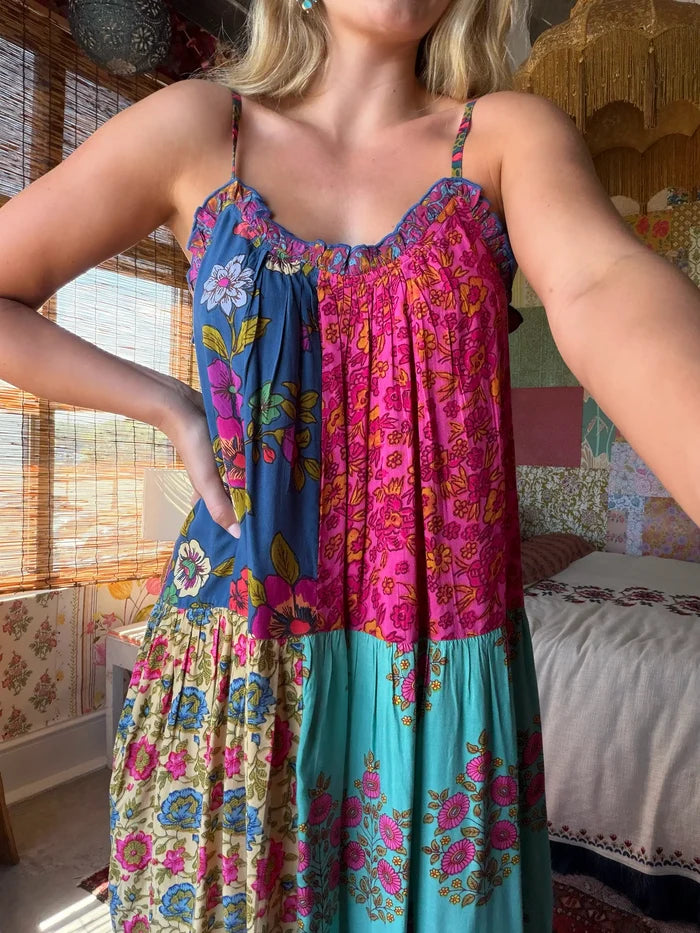Harley Embroidered Midi Dress - Wildflower Medallion Teal-view 6