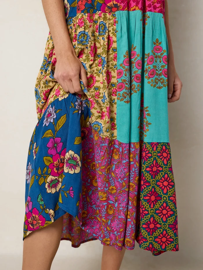 Harley Embroidered Midi Dress - Wildflower Medallion Teal-view 7