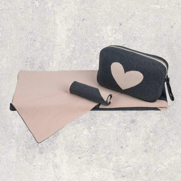 Heart Dark grey/Baby pink Travel Set - Elegant Linen