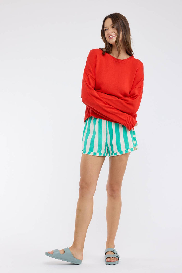 HIDDEN CONTRAST STRIPED SHORTS / WL25-12012: NAVY/CREAM