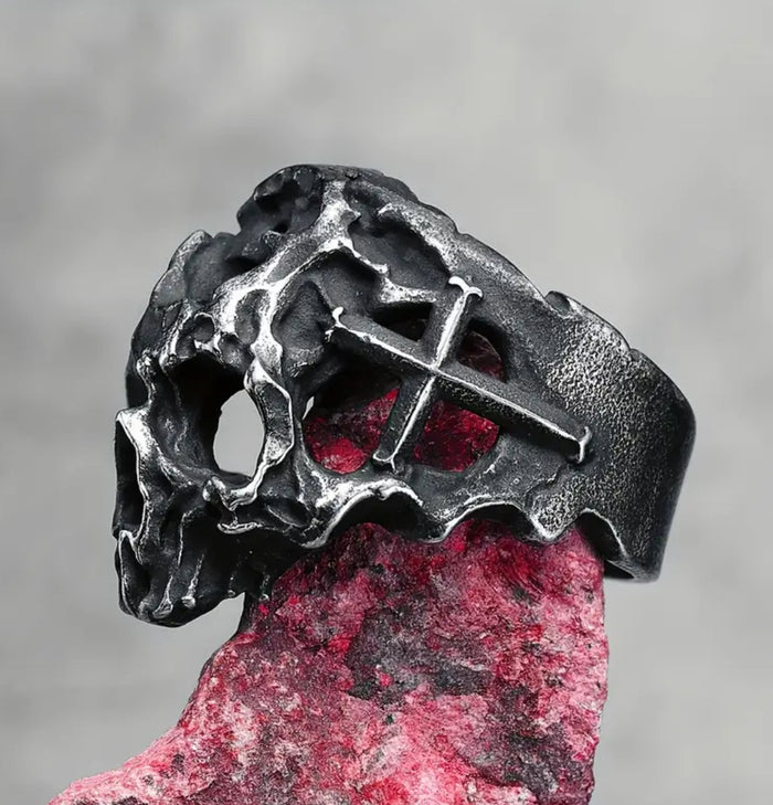 Hollow Black Stainless Skull Ring