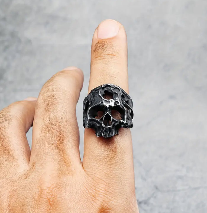 Hollow Black Stainless Skull Ring