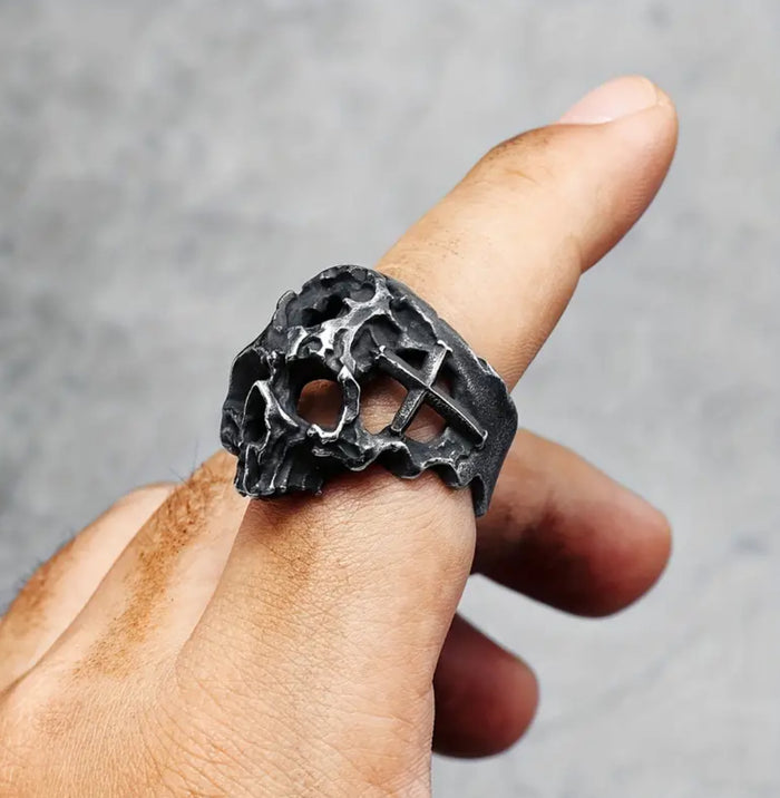 Hollow Black Stainless Skull Ring