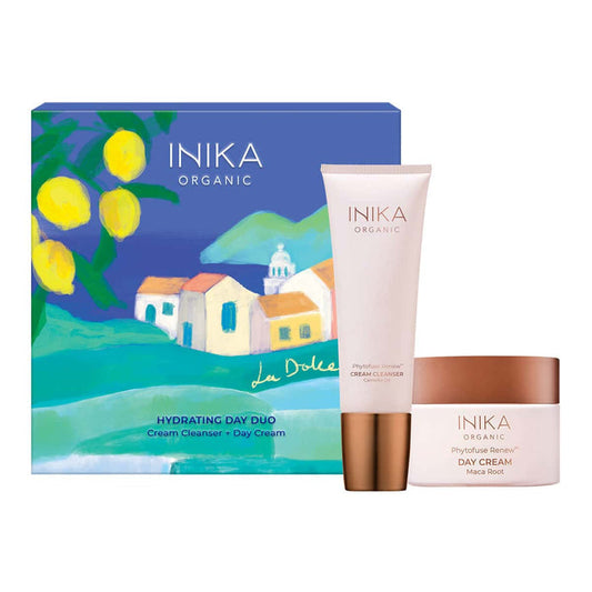 INIKA Organic Hydrating Day Duo set with cream cleanser and day cream.