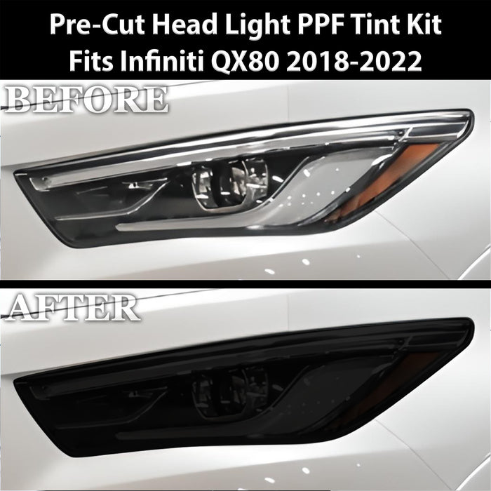 Full Headlight Taillight Precut Smoked PPF Tint Kit Film Overlay Fits Infiniti QX80 2018 - 2024 - Bogar Tech Designs