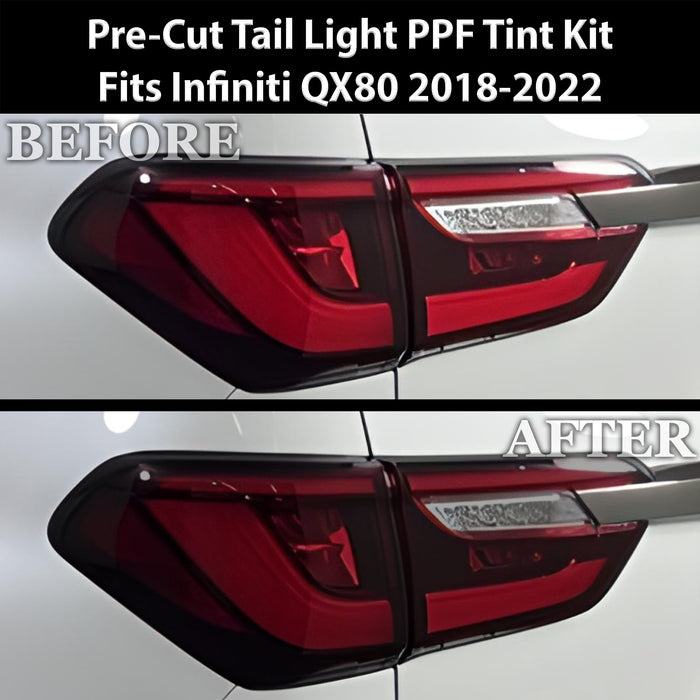 Full Headlight Taillight Precut Smoked PPF Tint Kit Film Overlay Fits Infiniti QX80 2018 - 2024 - Bogar Tech Designs