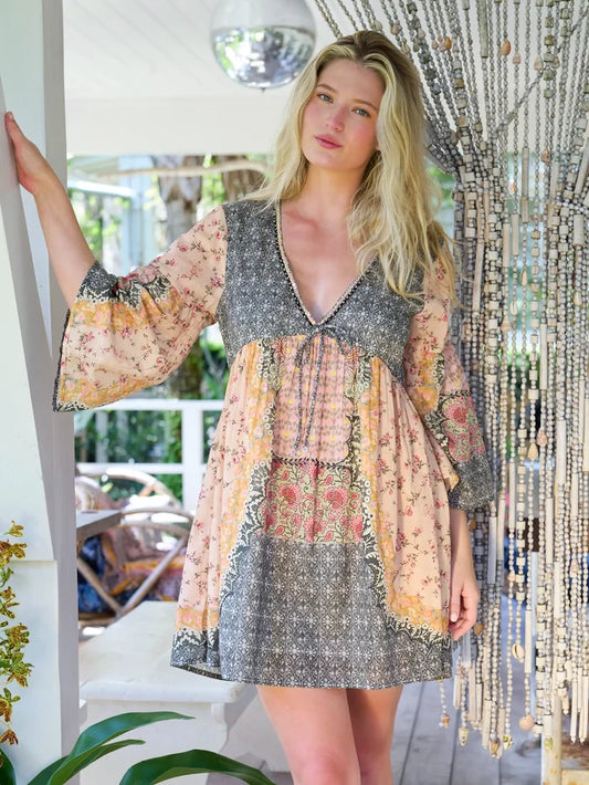 Isabella Mini Dress - Pink Ditsy Frames-view 1