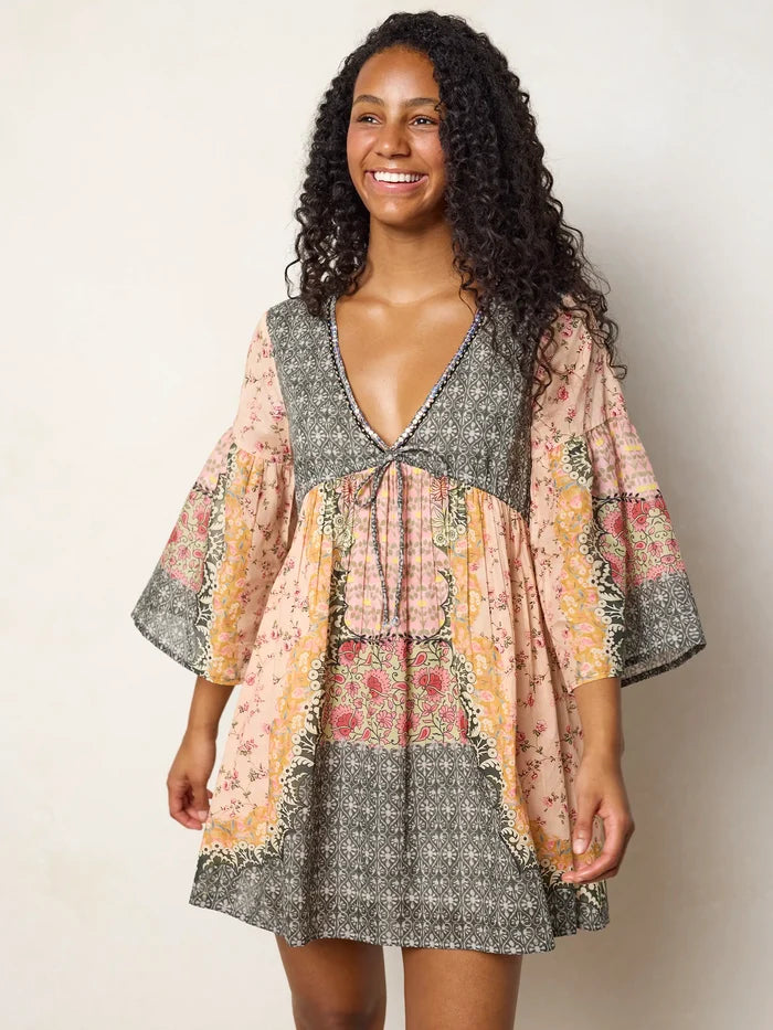 Isabella Mini Dress - Pink Ditsy Frames-view 4