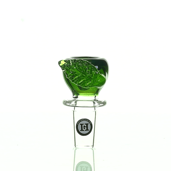 Joe Madigan 18mm Round Glass Bowl with Leaf Design in Teal and Slyme Green