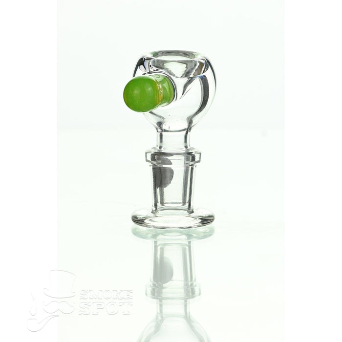 Close-up of slime green handle on Joe Madigan dry herb slide 14 mm