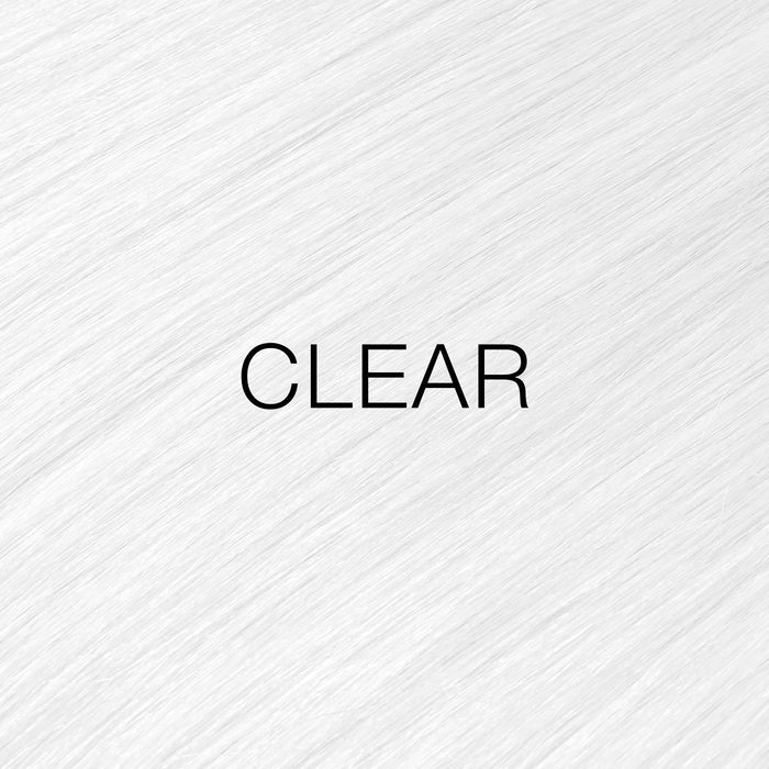 GK Hair Juvexin Cream Color Mixtones Clear: bright white hair close-up with CLEAR printed across it in black