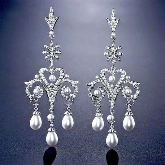 "Kacy" - Pearl and Cubic Zirconia Bridal Earrings