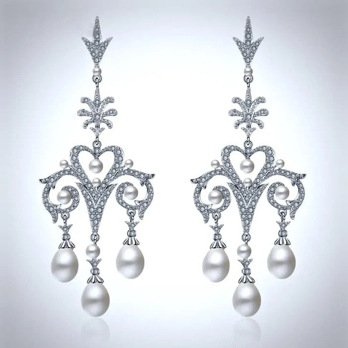"Kacy" - Pearl and Cubic Zirconia Bridal Earrings