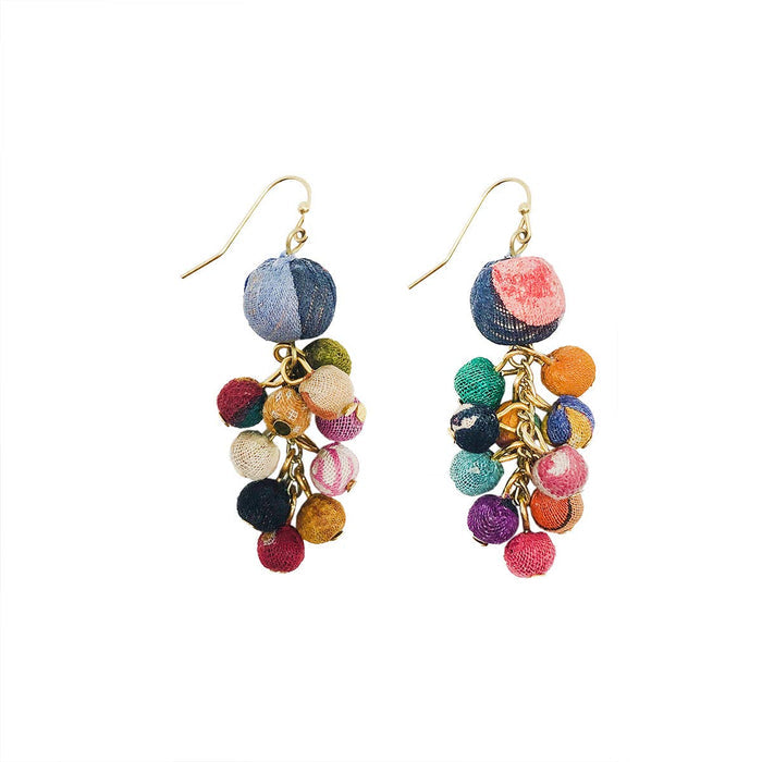 Kantha Dangle Cluster Earrings