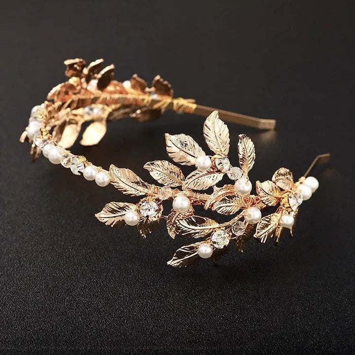 Wedding Hair Accessories - Gold Pearl Bridal Headband
