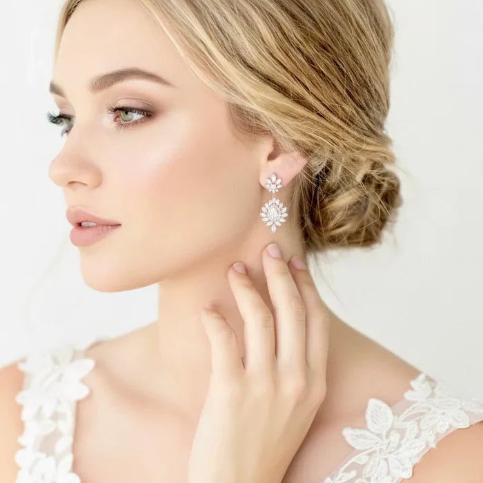 Wedding Jewelry - Cubic Zirconia Bridal Drop Earrings - Available in Rose Gold and Silver