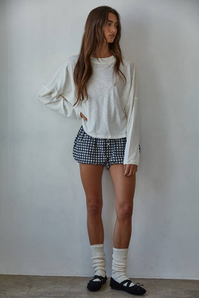 Knit Cotton Mock Neck Long Wide Sleeve Top