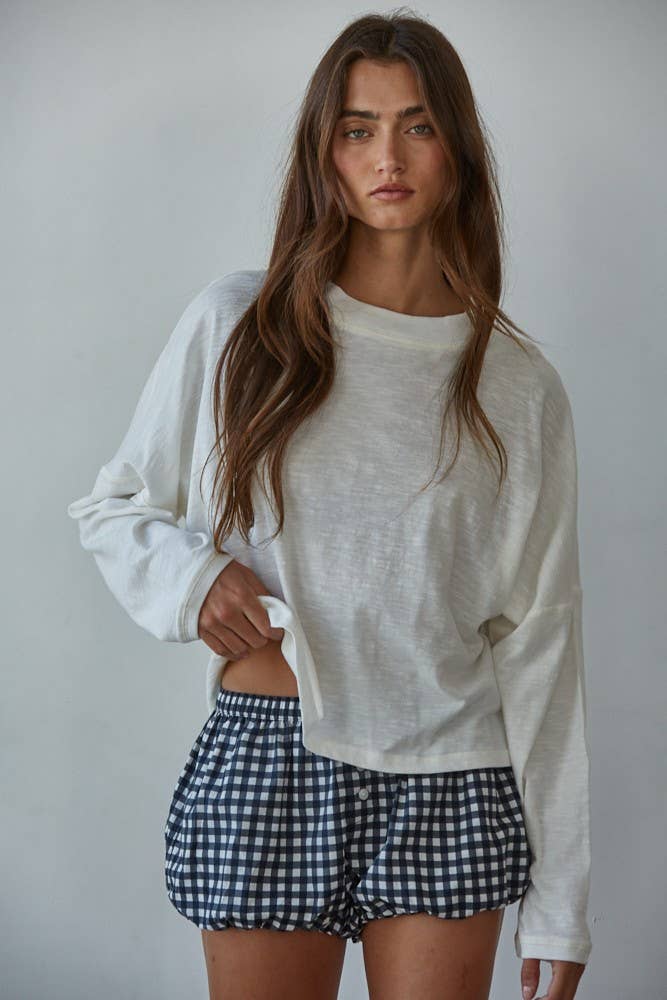 Knit Cotton Mock Neck Long Wide Sleeve Top