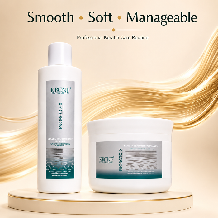 Krone Professional Proboto-X Keratin Cleanser 250ml And Nourishing masque 200ml Combo (Sulphate-Free)