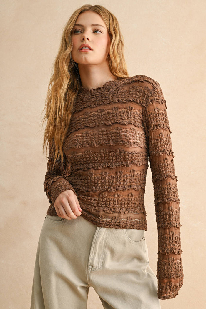 Lace Textured Long Sleeve Blouse