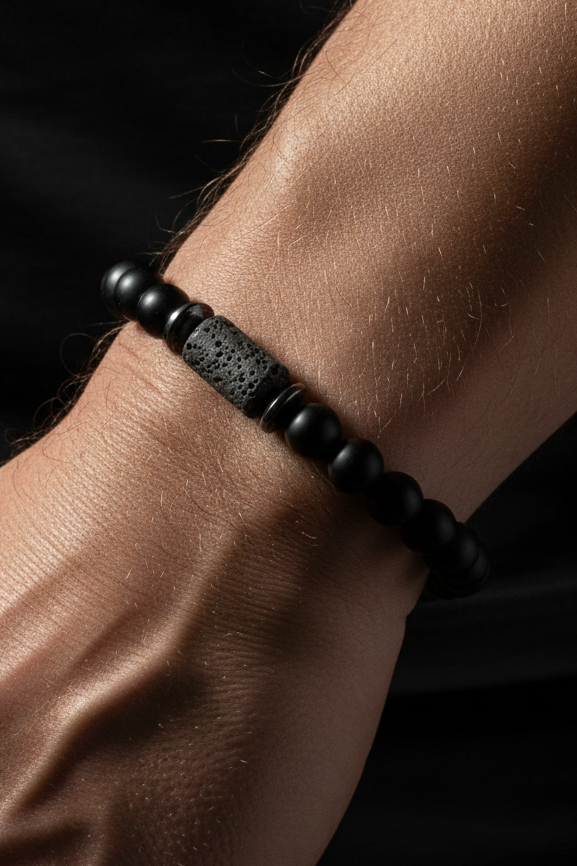 Lava Rock & Black Onyx Stretch Bracelet