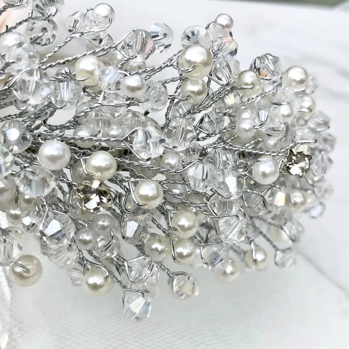 Wedding Hair Accessories - Silver Pearl and Crystal Bridal Headband