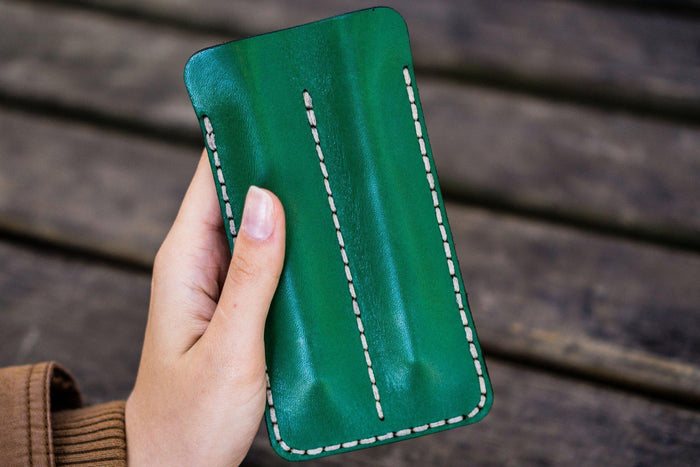 Leather Double Fountain Pen Case / Pen Sleeve - Green