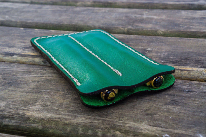 Leather Double Fountain Pen Case / Pen Sleeve - Green