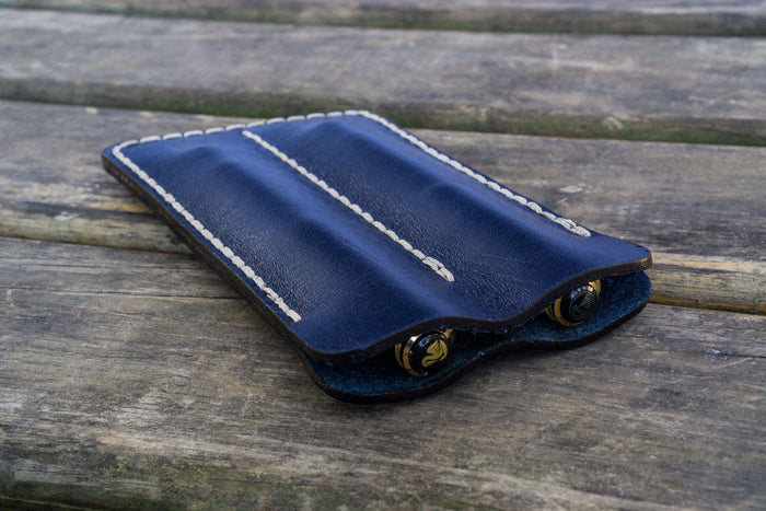 Leather Double Fountain Pen Case / Pen Sleeve - Navy Blue