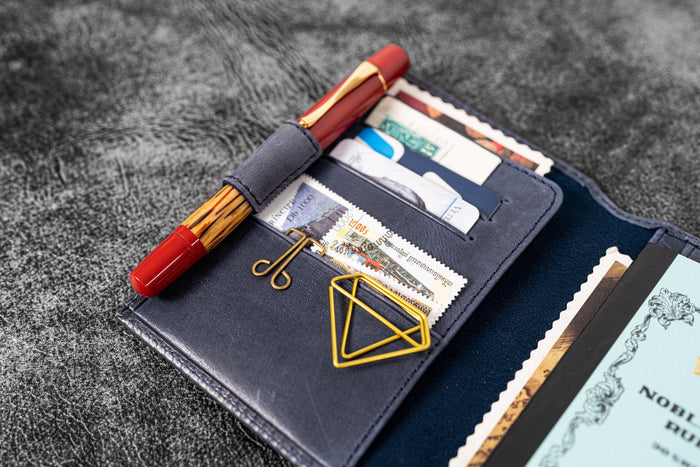 Leather Wallet Insert for Traveler's Notebook - Passport Size - Crazy Horse Navy Blue
