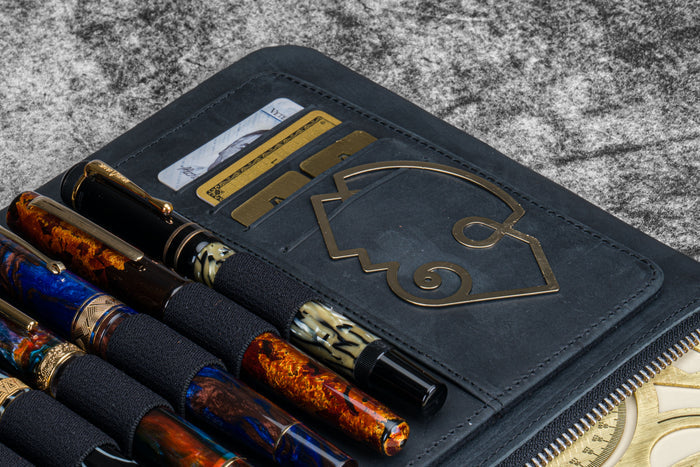 Leather Zippered Writer's Bank Bag - Crazy Horse Black