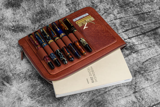 Leather Zippered Writer's Bank Bag - Pueblo Cognac