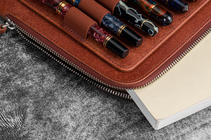 Leather Zippered Writer's Bank Bag - Pueblo Cognac