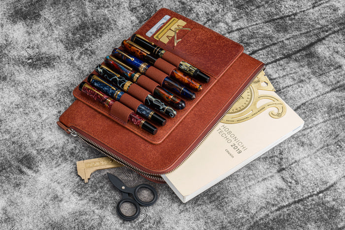 Leather Zippered Writer's Bank Bag - Pueblo Cognac